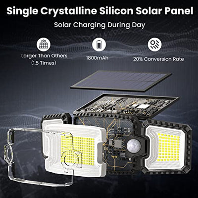 180°Super Wide Angle Adjustable 3 Heads Solar Security Lights Outdoor IP65 Waterproof Light