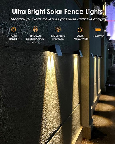 Solar Fence Lights,Solar Powered Warm White & RGB, Up & Down Solar Wall Lights