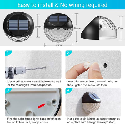 Solar Lights Outdoor 4Pack,IP65 Waterproof Solar Fence Lights,Auto On/Off LED Solar Lights,Warm White Solar Garden Lights for Wall Deck Post Patio Yard Stairway Path Porch