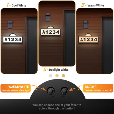 Waterproof Solar Powered 3 Color LED Illuminated House Number Signs