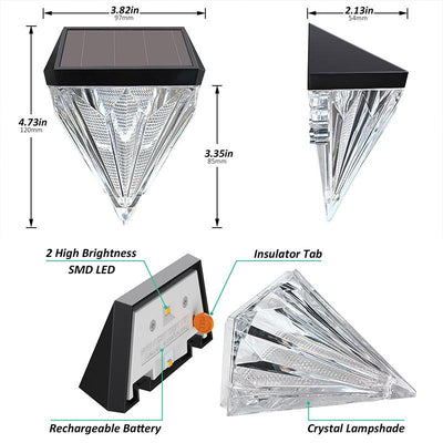 Solar Fence Lights Diamond, Deck Lights Outdoor Waterproof Step Lights Solar Powered for Garden Yard Patio Stair, Wall Mount