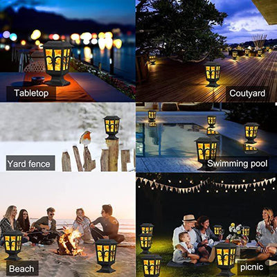 Solar Post Light, Flickering Flame Post Cap LED Lamp, Solar Powered 2 Modes Waterproof Lighting for Outdoor Deck Fence