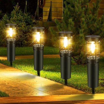 Solar Powered LED Bollard Pathway Lights for Outdoor Home Garden Waterproof Flickering Decoration Landscape Dancing Lamp